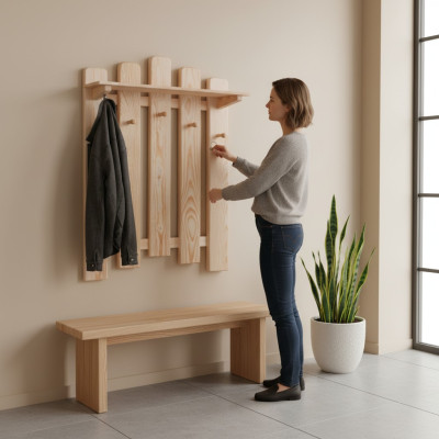 Garderoba Perchero de pared con 5 ganchos, Panel de pared Perchero de pasillo Panel de entrada
