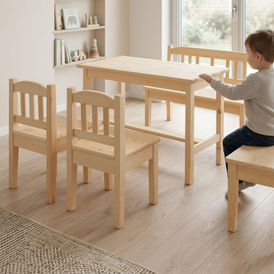 Grupo de asientos para niños de 4 piezas, conjunto de muebles para niños, juego de sillas y mesa para niños.