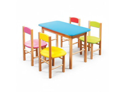 Conjunto de sillas para la habitación de niños, juego de asientos de madera maciza de 5 piezas. Grupo de asientos taburete.