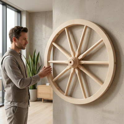 Rueda de carro, rueda de madera, rueda de radios, decoración de pared de 80 cm, decoración de carruaje, decoración de jardín, nueva.