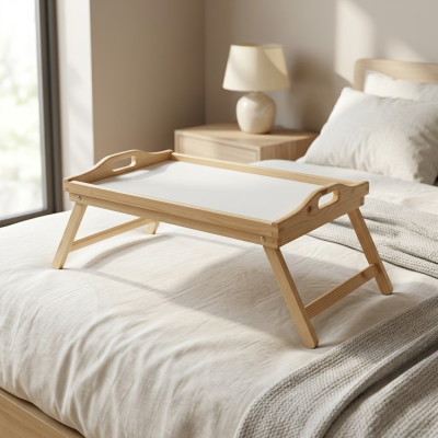Mesa de desayuno de madera Mesa portátil de madera auténtica Mesa auxiliar de madera auténtica Bandeja de madera auténtica