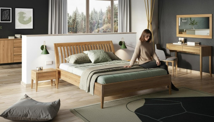 Conjunto de dormitorio de madera real de 6 piezas: 2 mesitas de noche, tocador, cómoda, espejo.