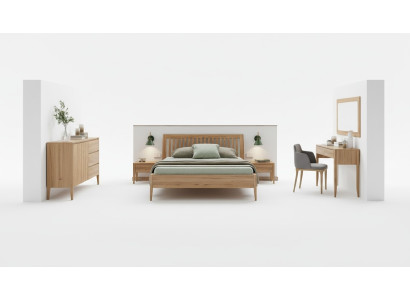 Conjunto de dormitorio de madera real de 6 piezas: 2 mesitas de noche, tocador, cómoda, espejo.