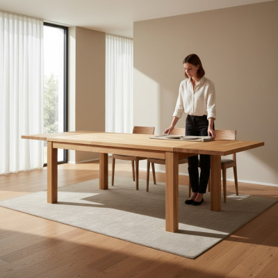 Mesa de comedor maciza de madera real de 120x80 cm de roble para la cocina.