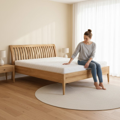 Cama de matrimonio doble de madera maciza de haya, muebles de dormitorio de madera 160x200cm nuevo.