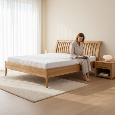 Cama de matrimonio de madera maciza de haya, muebles de dormitorio de madera 140x200cm Nuevo