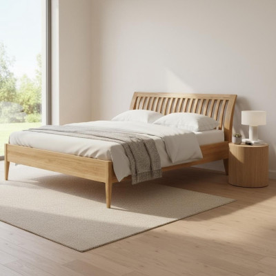 Cama de matrimonio de madera maciza de haya, muebles de dormitorio de madera 140x200cm Nuevo