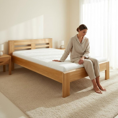 Camas Cama de madera Madera real Cama Hotel Diseño Estilo Macizo 160x200 Dormitorio
