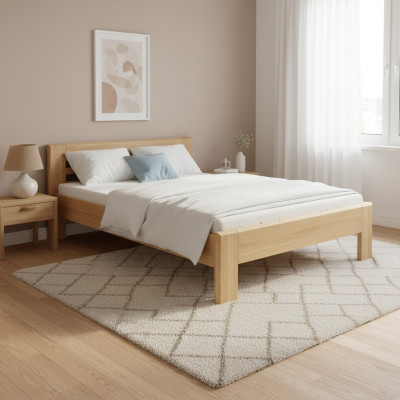 Camas Cama de madera Madera real Cama Hotel Diseño Estilo Macizo 160x200 Dormitorio