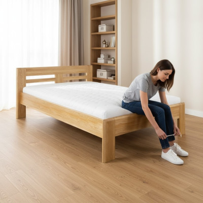 Camas Cama de madera Madera real Cama Hotel Diseño Estilo Macizo 140x200 Dormitorio