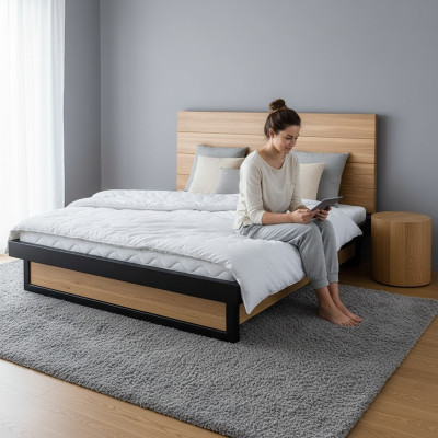 Cama moderna de madera maciza 160x200cm diseño camas estructura de cama estilo roble nuevo.