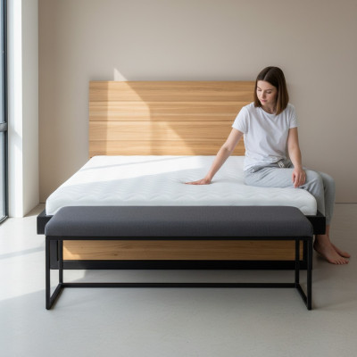 Cama moderna de madera auténtica 140x200 cm diseño camas estructura de cama estilo roble nuevo.