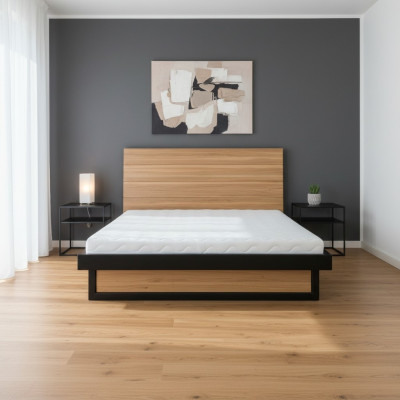 Cama moderna de madera auténtica 140x200 cm diseño camas estructura de cama estilo roble nuevo.