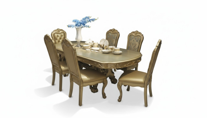 Mesa de comedor real con 6 sillas Conjunto completo de decoración para comedor de 7 piezas.