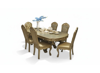 Mesa de comedor real con 6 sillas Conjunto completo de decoración para comedor de 7 piezas.