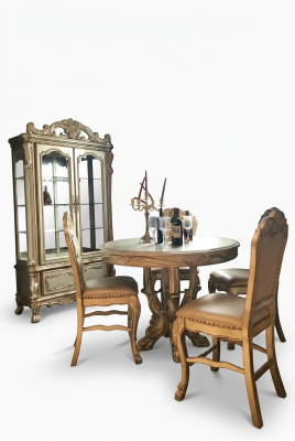 Mesa redonda para comedor, mesas redondas de madera, decoración redonda estilo clásico barroco.