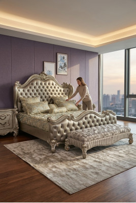 Diseño de cama Cama doble Camas de lujo Clásico Barroco Rococó Chesterfield