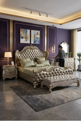 Cama 2x Mesita de noche 3 piezas. Juego de dormitorio Diseño Lujo Camas Chesterfield
