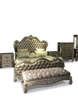 Cama 2x Mesita de noche 3 piezas. Juego de dormitorio Diseño Lujo Camas Chesterfield