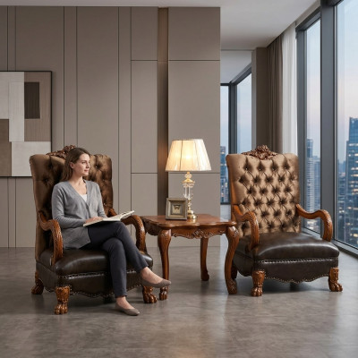 Conjunto de sala de estar 2x sillones + mesa auxiliar mesa sofá sofá Chesterfield