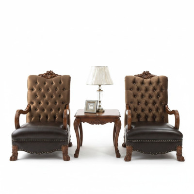 Conjunto de sala de estar 2x sillones + mesa auxiliar mesa sofá sofá Chesterfield