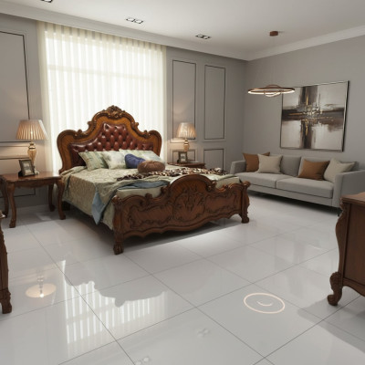 Cama clásica de estilo barroco rococó Chesterfield doble de cuero para hoteles.