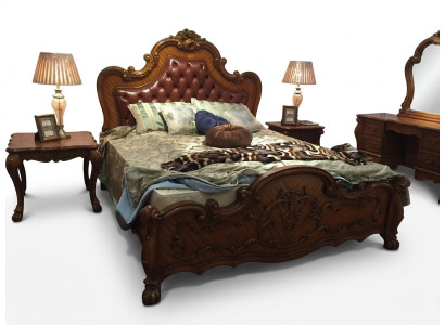 Cama clásica de estilo barroco rococó Chesterfield doble de cuero para hoteles.