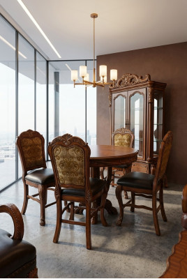 Mesa redonda de comedor de madera redonda, mesas redondas, muebles clásicos de estilo barroco y rococó nuevos.