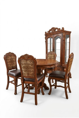 Mesa redonda de comedor de madera redonda, mesas redondas, muebles clásicos de estilo barroco y rococó nuevos.