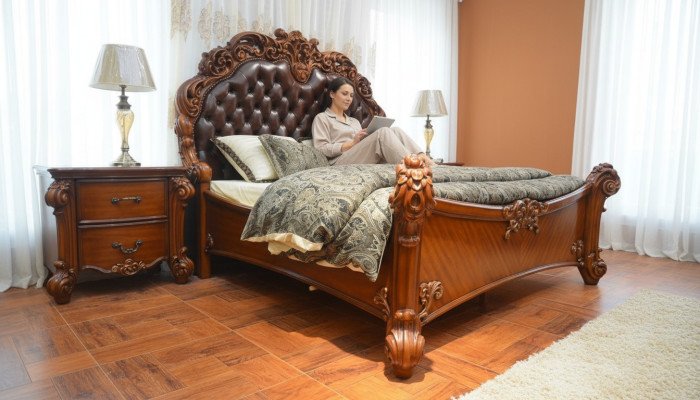 Cama acolchada de diseño de lujo, camas dobles de hotel, decoración de dormitorio de cuero
