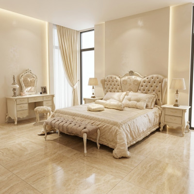 Cama tapizada Diseño Lujo Doble Camas de Hotel Dormitorio Cuero Chesterfield Nuevo