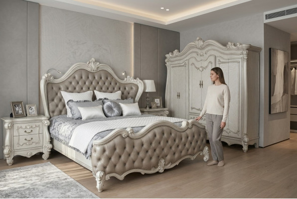 Cama + 2 mesitas de noche 3 piezas set de dormitorio de lujo diseñador dormitorio