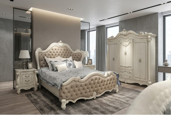 Cama + 2 mesitas de noche 3 piezas set de dormitorio de lujo diseñador dormitorio