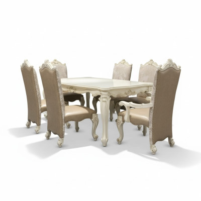Juego de comedor barroco-rococó Mesa de comedor x6 Sillas de cuero Chesterfield