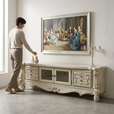 Sideboard TV Lowboard RTV Schrank Tisch Wohnzimmer Holz Klassisch Barock Neu  Aparador TV Lowboard RTV Armario Mesa Sala de estar Madera Clásico Barroco Nuevo