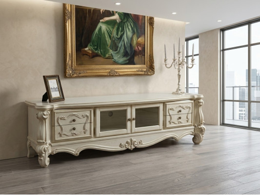 Sideboard TV Lowboard RTV Schrank Tisch Wohnzimmer Holz Klassisch Barock Neu  Aparador TV Lowboard RTV Armario Mesa Sala de estar Madera Clásico Barroco Nuevo