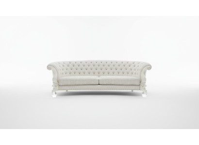 Sofá de 4 plazas, diseño de sofá Chesterfield tapizado en cuero y textil.