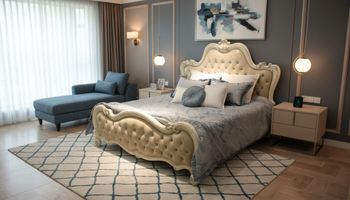 Diseño cama doble lujo dormitorio decoración camas cuero hotel 180x200cm