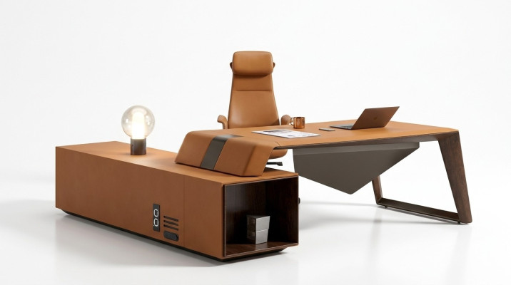 Conjunto completo de oficina para la sala de trabajo del diseñador: silla, escritorio esquinero.