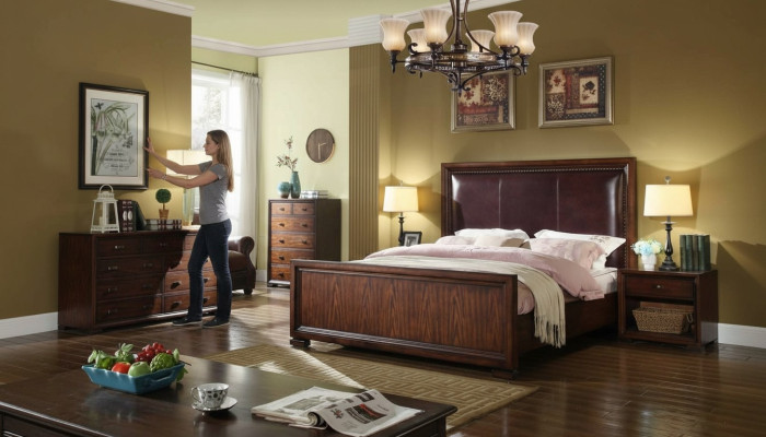 Conjunto de dormitorio completo de 4 piezas, diseño moderno de lujo, cama, 2 mesitas de noche.
