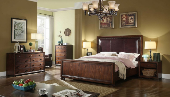Conjunto de dormitorio completo de 4 piezas, diseño moderno de lujo, cama, 2 mesitas de noche.