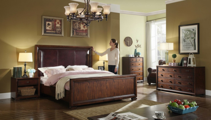 Cama de 2 plazas con 3 mesitas de noche. Sets de dormitorio de diseñador con camas de lujo. Conjunto completo.