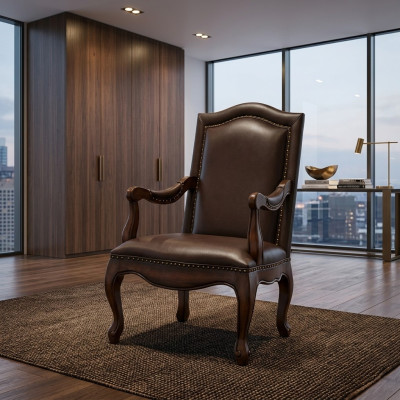 Silla de oficina de lujo, silla de jefe nueva, sillón de diseñador de cuero de madera.
