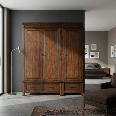 Armario 2x Armario de madera maciza marrón armarios dormitorio.
