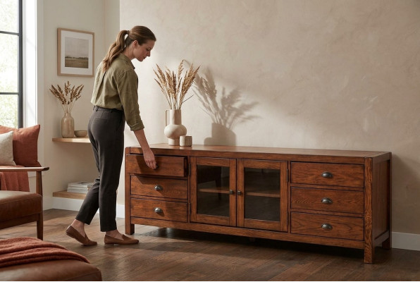 Mueble de TV Aparador Armario Cajoneras de madera Bajo Estantería 196cm Sala de estar