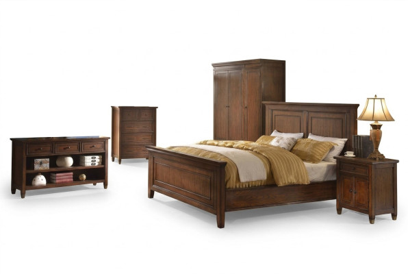 Diseño de cama doble de hotel de lujo de madera para habitación matrimonial.