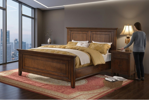 Dormitorio 3 piezas. Conjunto de mesitas de noche Set Diseño Cama de lujo Madera Cama doble nueva