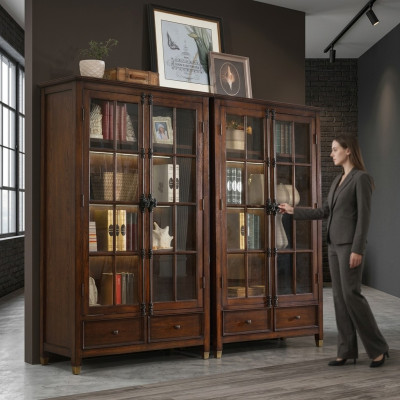 Establecer 2x gabinetes de vitrina, gabinetes de vidrio armario de vidrio, vitrina de madera.