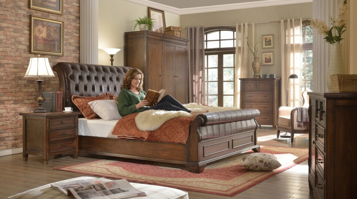 Dormitorio Cama Mesitas de noche Juego de 3 piezas Lujo Camas Madera Cama doble Nuevo