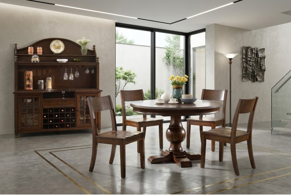 Juego completo de comedor con mesa, aparador y 4 sillas. Nuevo set de 7 piezas de mesa de comedor de madera.